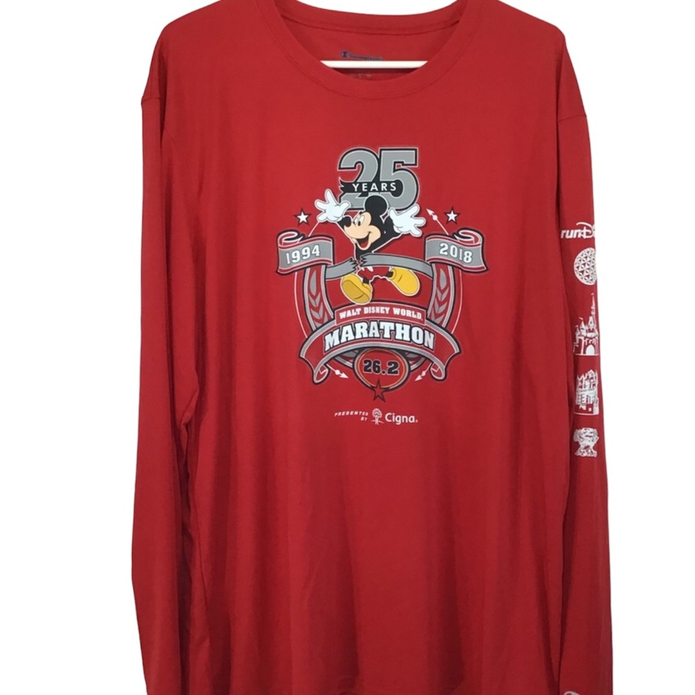 Mickey Mouse Walt Disney World Red 25 Years Marathon Long Sleeve Tee Shirt XL